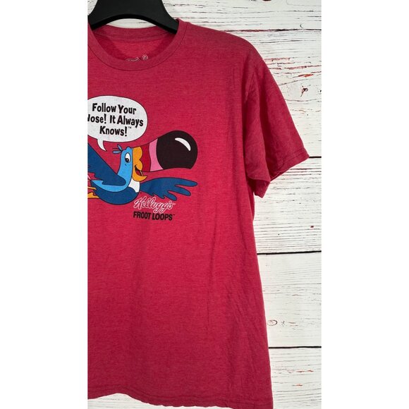 Tee Luv Kelloggs Froot Loops Toucan Sam Red Graphic Shirt Large Follow Your Nose - Picture 6 of 7